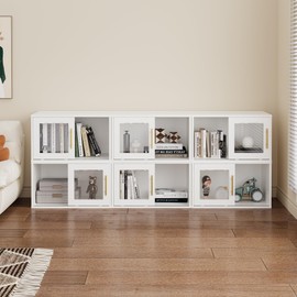 RoyalCraft Cube Storage Organizer with Acrylic Door, White Stackable Bookshelf, Modular Cubby Storage System, Cubby Organizer Wooden Display Shelf for Closet, Living Room, Bedroom, Apartment, Dorm