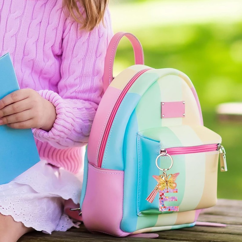 Capaneus Pink Butterfly Letter Keyring, E