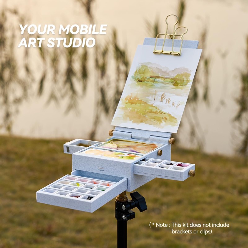 LIGHTWISH Travel Watercolor Palette Box, All-in-One Portable Watercolor Kit with