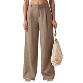 Willit Women's Linen Pants Wide Leg Work Dress Pants Casual Slacks Business Pants with Pockets 31" Deep Khaki L