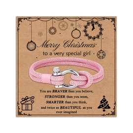 Toplstud Bracelets for Girls - Christmas Bracelet Gifts for Daughter Granddaughter Niece - Pink Braided Rope Bracelet - Xmas Jewellery Gift for Teenage Girls (16cm)