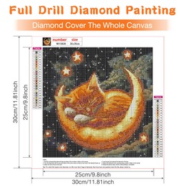 RICUVED Cat Diamond Painting Kits for Adults, 5D Moon Diamond Painting Animal Diamond Art Kits for Beginners, DIY Full Drill Diamond Art Diamond Gem Diamond Painting Kits for Home Wall Decor 12x12Inch