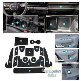 SHAOHAO for 2024 2025 Hyundai Kona Accessories Center Console Mats Cup Holder Console Liners Mats 2024 2025 Kona (SEL Con./N-line/Limited) Car Door Pocket Storage Mats Non Slip Gate Slot Pad Black