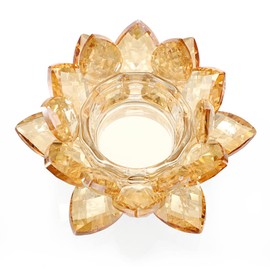OwnMy Crystal Lotus Flower Tea Light Holder Lotus Petals Votive Candle Holder, Crystal Flower Tealight Candle Stand Candle Lamp for Wedding Table Centerpiece (Champagne Gold)