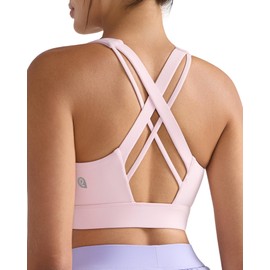 RUNNING GIRL Sports Bras for Women High Support，Pink Sports Bras Criss-Cross Back Padded Wireless Yoga Tops（WX3066_Pink_M）
