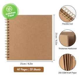 Boic DIY Photo Album 21 x 21 cm, DIY Spiral Album 40 Pages Photo Albums Scrapbook, Photo Book for Baby Valentine's Day Birthday Christmas Gift (Khaki)