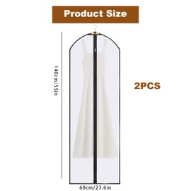 2 Pcs Dress Bags Covers Long, Wedding Dress Garment Bag with Clear Window, Heavy-Duty Zipper, Durable Fabric, Perfect for Travel and Storage, Keep Your Dresses Safe and Clean