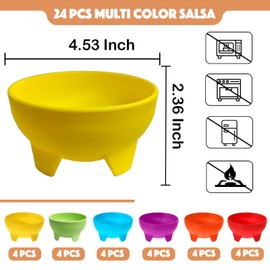 ZETEAKER Set of 24 Salsa Bowls, Mexican Salsa Bowls for Party, 10.6 oz Multi Color Plastic Serving Bowl, Small Guacamole Bowl for Condiments, Dipping Sauces, Condiments, Taco, Snack(6 Colors)