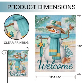 Hzppyz Welcome Winter Beach Snowman Blue Garden Flag Double Sided, Ocean Coastal Decorative Yard Outdoor Small Decor, Burlap Home Outside Decorations 12 x 18