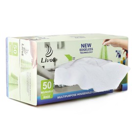 LIVOS 50 Pack Microfiber Cleaning Cloth in Box, Reusable Cleaning Rags, 11.5"x11.5", Edgeless Microfiber Wipes, Lint Free, Absorbent Shop Towels for Kitchen, Car, Glass (White)