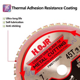 HOJR Dia 7"(180mm) 45-Tooth Arbor 20mm Metal Cutting Circular Saw Blade,for Steel and Stainless Steel,The Cutting Head uses a Special Anti-Heat Sticking Coating,FMB 7 inch 45-Tooth 20mm -TA