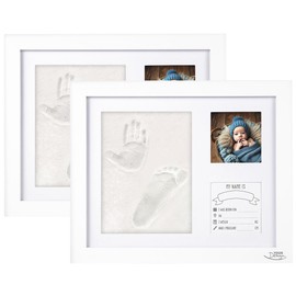 Your Design Baby Picture Frames: Set of 2 Plaster Cast Set, Baby Hand & Footprint, Wooden Frame, 28 x 23 cm (Paw Print Picture Frame, 3D Plaster Print Picture Frame)
