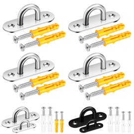 Tanstic Pack of 4 M5 1.8 Inch Stainless Steel Pad Eye Plate, Staple Ring Hook Marine Hardware Staple Hook Loop Heavy Duty Ceiling Hook with Screws Anchors for Swing Suspensions (Silver)