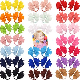 40Pcs Baby Girls 3.5'' Boutique Grosgrain Ribbon Hair Bows Elastic Hair Ties Ponytail Holder Hair Bands in Pairs for Girls Toddlers Kids Children Teens