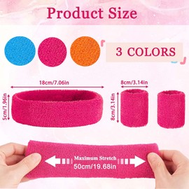 SoundZero 9 Piece Neon Sweatband Set, Sports Headband Bracelets, Sweatbands, Absorbent Terry Cloth Sweatbands, Elastic Sweatbands, for 80s Retro Party, Carnival, Tennis (Three Colour)