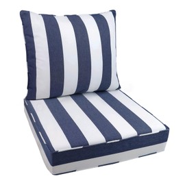 TANGYING Outdoor Seat Cushion Set, 24 x 24, Rain-Proof & Fade Resistant, Patio Furniture Cushions with Deep Seat Bottom and Back, Removable Cushions for Chair, (Sapphire Blue Cabana Stripe)