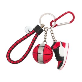 3D Sneaker Key Chain with Mini Basketball & Lanyard, Stylish Shoe Keychain for Basketball Fans Gift for Men and Women (BlackRed)