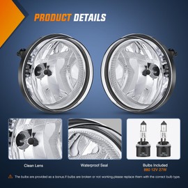 Nilight Fog Light Assembly Compatible with 2007 2008 2009 2010 2011 2012 2013 GMC Sierra 1500 2007-2014 Sierra 2500HD 3500HD Clear Lens Fog Lamps Replacement 880 12V 27W Bulbs