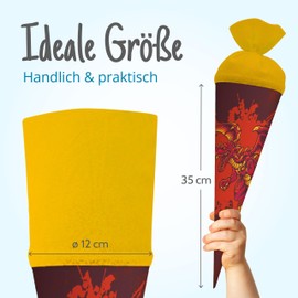 itenga Siblings School Cone 35 cm Dragon with Felt Closure Small Bag Gift Packaging First Day of School