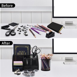 12 in 1 Black Desk Organizers and Accessories, Black Gifts for Coworkers, Black Office Supplies Include Black Stapler Pen Holder Tape Holder Staples Scissors Ruler Staple Remover for Home School