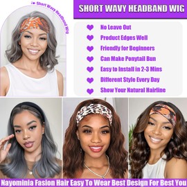 Nayominia Headband Wigs For Black Women Short Wavy Headband Wig 14 Inch Chocolate Glueless Wig Heat Resistant Fibers Synthetic Hair Natural Look（#4）