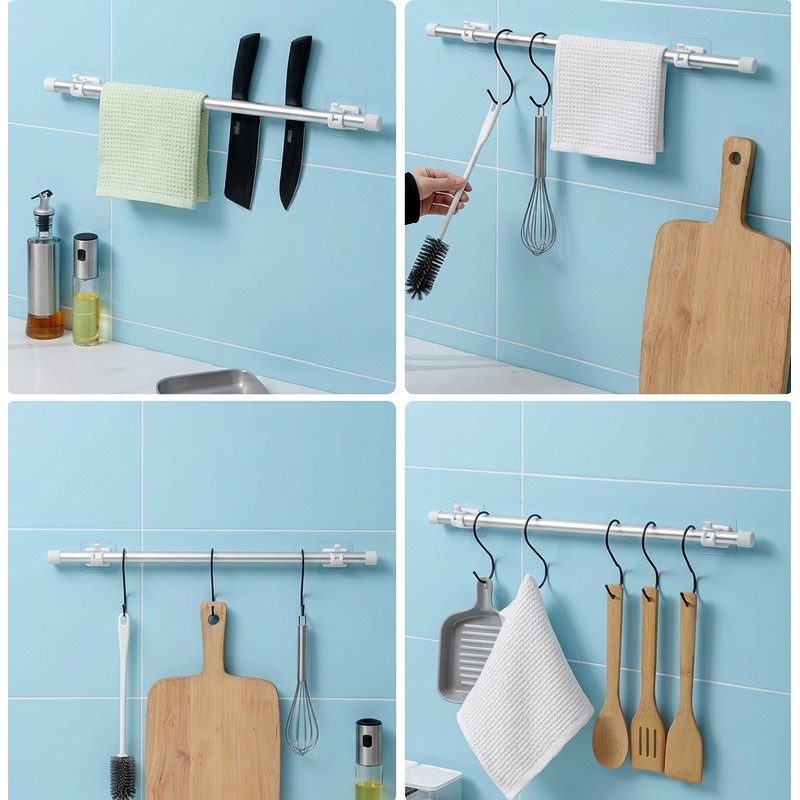 Curtain Rod Brackets for Window Curtains – Self-Adhesive Nail-Free Adjustable
