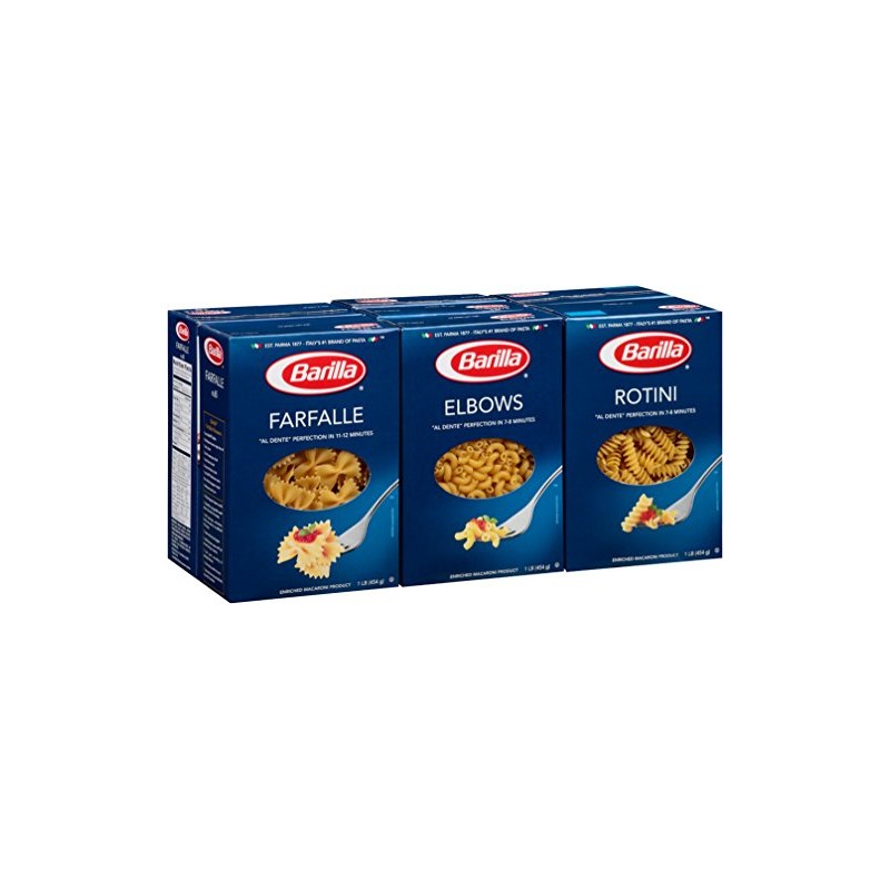 Barilla Farfalle Elbows, Rotini Variety Pack, 16 Ounce (Pack of