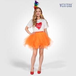 WERFORU Carnival Tulle Skirt Set Women Skirts Set Orange Skirt, orange, L