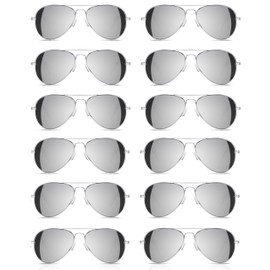 NEON NATION Bulk Sold Classic Aviator Sunglasses Silver Gold Black w/Silver Mirror Lens (12 pack)