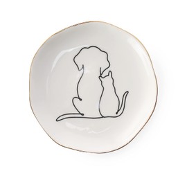 HOME SMILE Ceramic Cat and Dog Ring Dish, 4x4x0.6 inches, White, Irregular Round Shape, Polished Finish, Christmas Gift