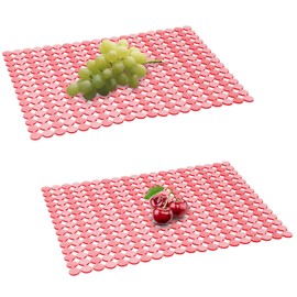 Qulable 2Pack Kitchen Sink Mat for Stainless Steel/Ceramic Sinks, PVC Eco-friendly Protectors for Bottom of Kitchen Sink, Adjustable, Fast Draining, Dots Design, 11.8x15.7 (Pink)