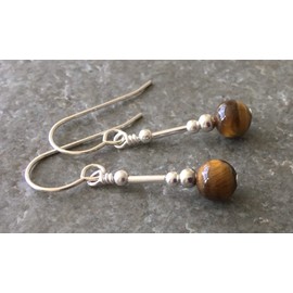 Simple Tiger's Eye & Sterling Silver Drop Earrings with Gift Box
