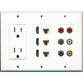 RiteAV - (3 Gang 15A Power Outlet 3 HDMI 3 Cat6 Component Video Composite Wall Plate