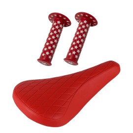 PRO+ Red Diamond Saddle & Red Star Grips BMX BIKE