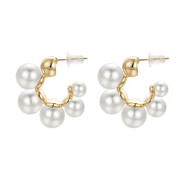 JOLCHIF Pearl Hoop Earrings Gold 18 K Gold-Plated Round Pearl Hoop Earrings for Women Earring Pearl Jewellery, Gold Plated, Artificial pearls