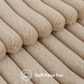 decorUhome Faux Fur Throw Pillow Covers 18x18 Set of 2, Decorative Soft Plush Striped Couch Pillow Covers with Velvet Back for Sofa, Bed, Living Room, Khaki