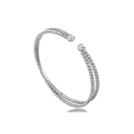 ZMANYIJEW Sparkle Crystal Rhinestone Cuff Bracelet Multilayer Arm Cuff Bangle Bracelet for Women Crystal Silver Prom Bridal Bangle for Party Bride Wedding (2 rows -silver)