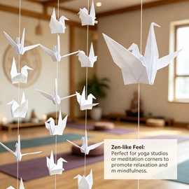 YMASELA Large White Origami Paper Crane Hanging Garlands (5.3ft X 4strings) Premade Folded Handmade Origami Birds Streamers for Wedding Baby Shower Bridal Shower, Birthday Party Tea Party Supplies