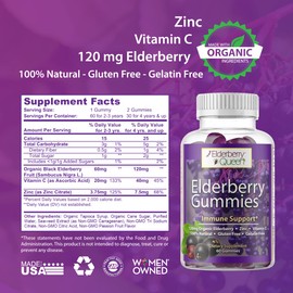 Elderberry Queen Organic Elderberry Gummies 60 ct - Immune Support Gummies with Vitamin C & Zinc - Elderberry Vitamin Gummies for Adults and Kids