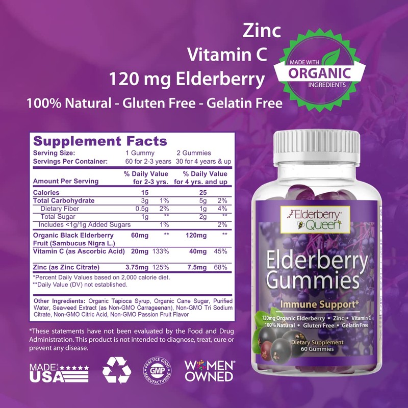 Elderberry Queen Organic Elderberry Gummies 60 ct - Immune Support