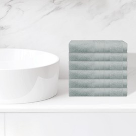HMETOL Striped Cotton Bath Washcloths, Absorbent Face Towels, Face and Body Wash Cloth Towels for Hotels, Spa 14" x 14" 6 Pack Light Grey