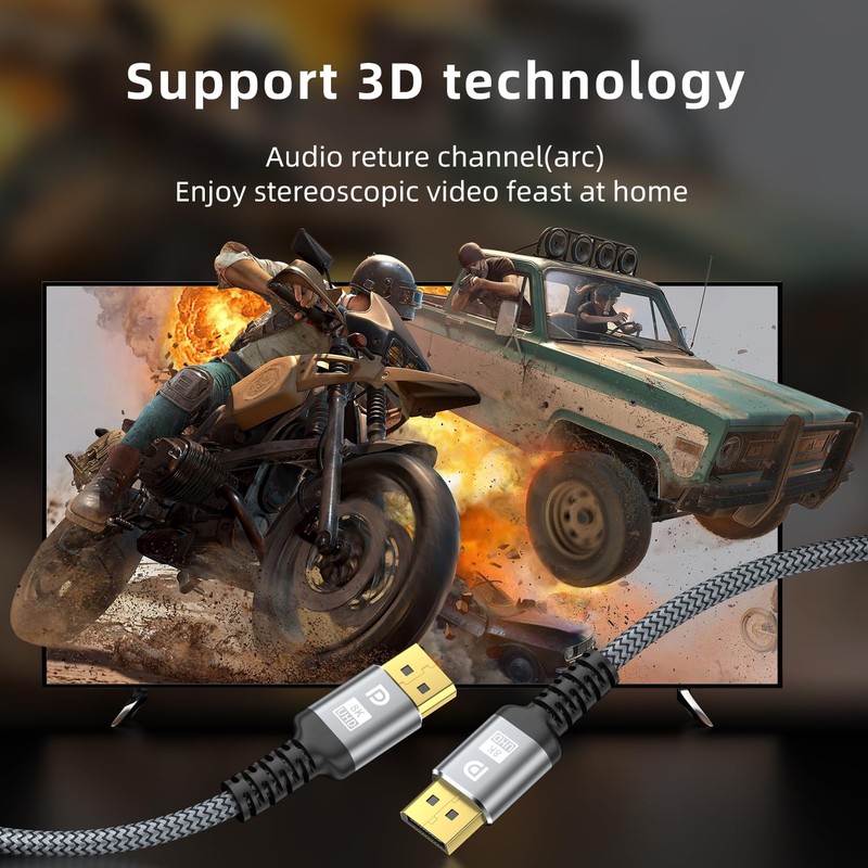 looyotul Display Port Cable 7 m 132.4 GBps High-Speed 8K