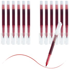 Roellgs 12 pieces Rollerball Pens Black, 0.5mm Liquid Ink Rollerball Pen Fine Point Pens Gel Ink Pen Writing Pens Quick-Drying Ballpoint Pens Black Ink for Office School (Red)