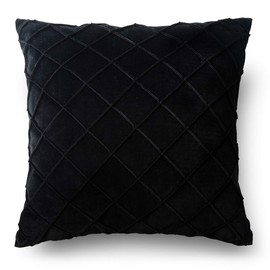 PLWORLD Black Throw Pillow Covers 18x18 Inch, Pleated Decorative Soild Square Cushion Case, Soft Velvet Textured Pillowcase for Couch Bed Patio, 1PC