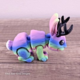 3D printed Mini Jackalope Articulated Flexi Fidget 3" Rainbow Fantasy Toy Gift