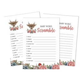 Inkdotpot 50 Pack Baby Word Scramble Baby Shower Game Cards Deer Jungle Animals Party Supplies Fun Baby Shower Game Favors
