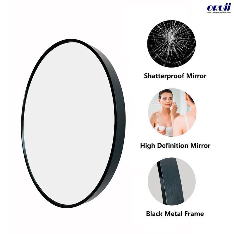 Oruii Round Mirror, Black Round Mirror 24 inch, Circle Wall