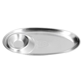 Snack Plate, Dumpling Tray with Dipping Section 304 Stainless Steel Silver Oval Divided Spice Dish for Home Outdoor Camping(Small)