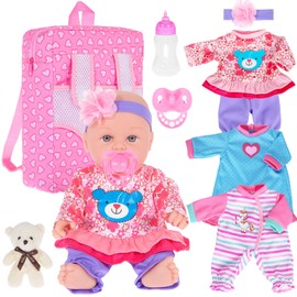 ebuddy 12 inch Baby Doll and Accessories-Reborn Baby Dolls Real Life Baby Dolls with 3 Sets Clothes,Backpack,Pacifier, Bottle