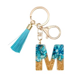 Beljeley Cute Letter Key Chains for Women with Tassels, Initial Bag Charms Keychains Accessories for Handbags Purse Backpack Blue M